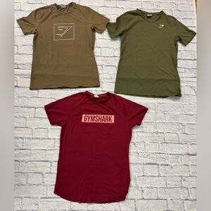 Lot of 3 Gymshark tees. Burgundy, olive, and khaki brown. All Sz medium.